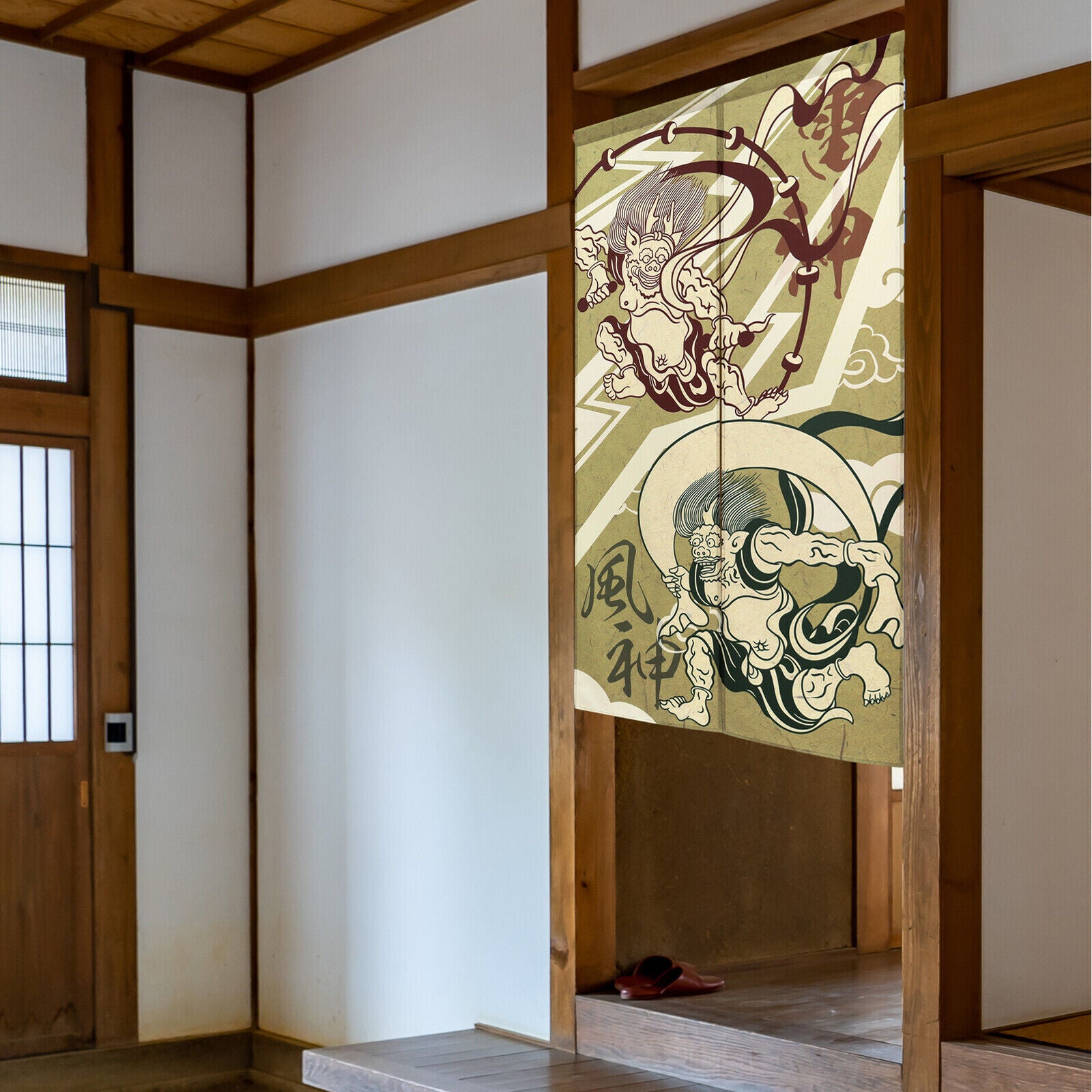 Fujin and Raijin Japanese Noren Door Decorate Curtain Room Divider Drapes