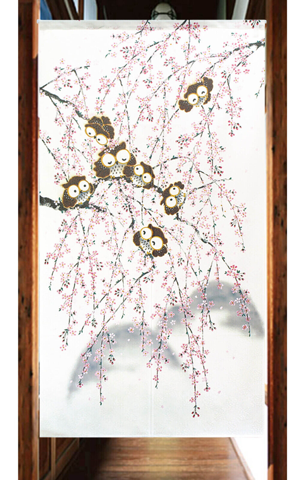 Made to order Premium Japanese Noren Door Curtain Sakura & 7 Owls