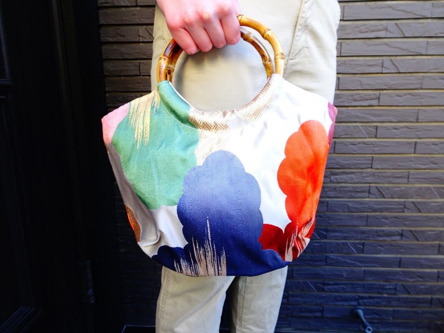 Handmade Japanese Kimono Clutch Bag, Vintage Silk, Elegant Floral Design