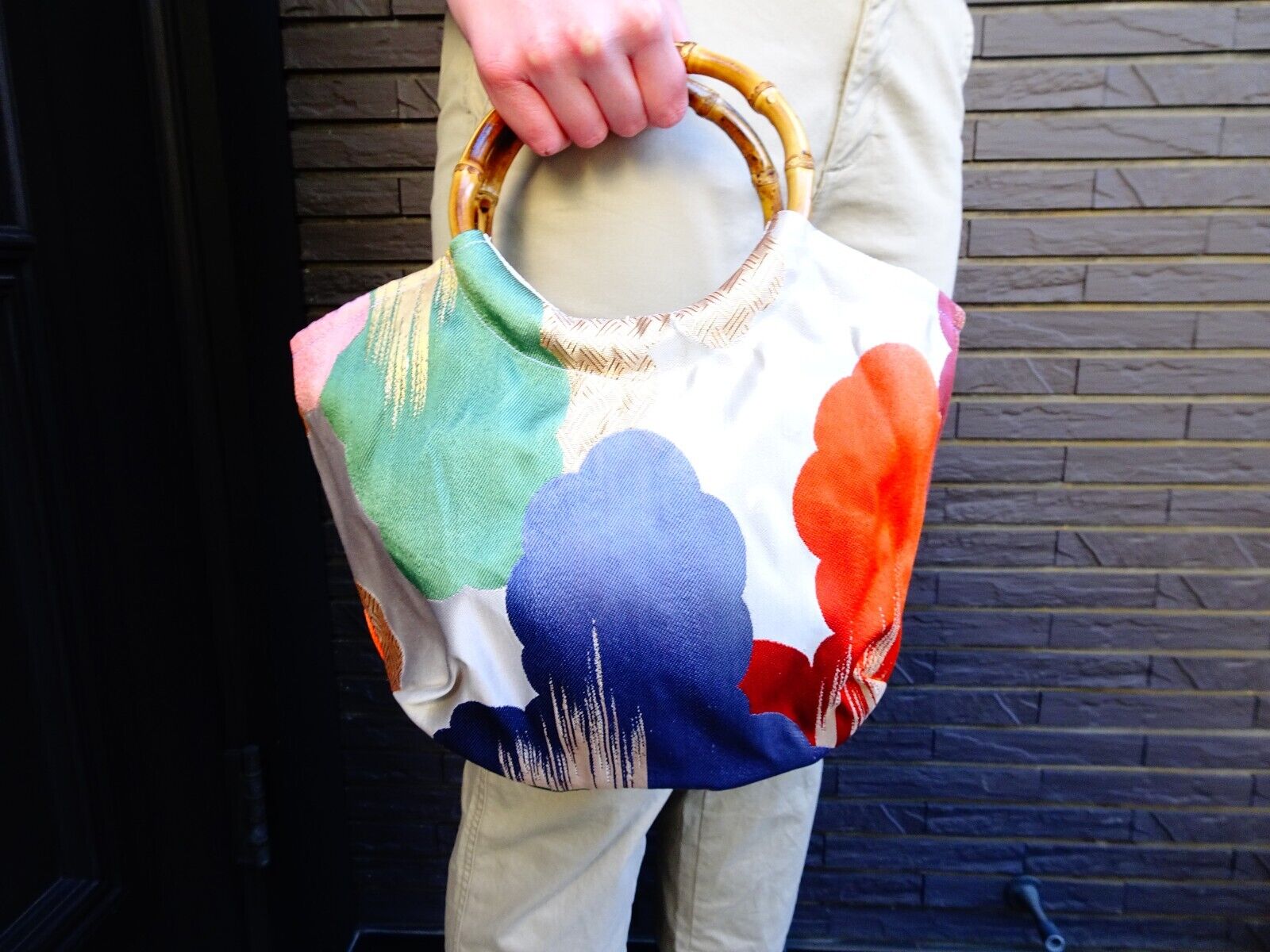 Handmade Japanese Kimono Clutch Bag, Vintage Silk, Elegant Floral Design