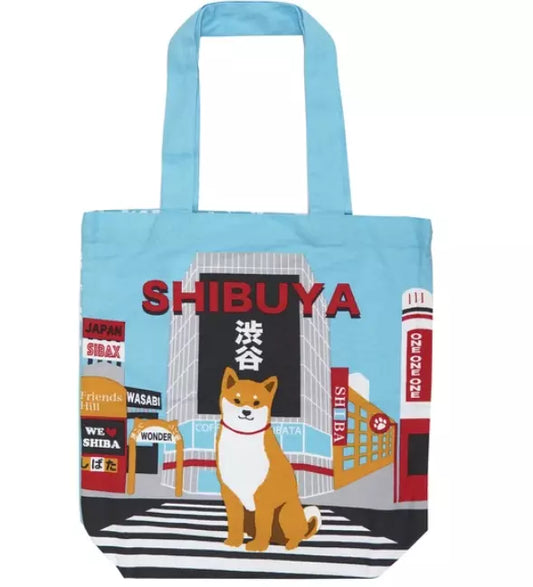 FRIENDSHILL Shiba Inu "Shibata san" A4 Size Cotton Tote Bag : Shibuya Crossing