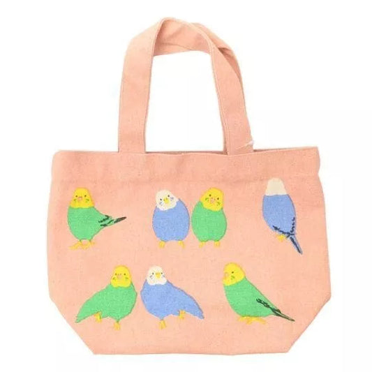 FRIENDSHILL Japanese Budgerigar Design Cotton Canvas Mini Tote Bag Lunch Bag