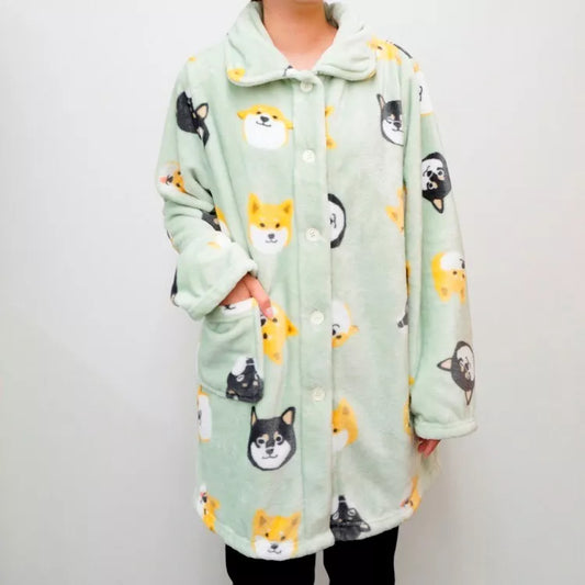 Shiba inu "Shibata san" Fluffy Winter Robes Room Wear Light Green