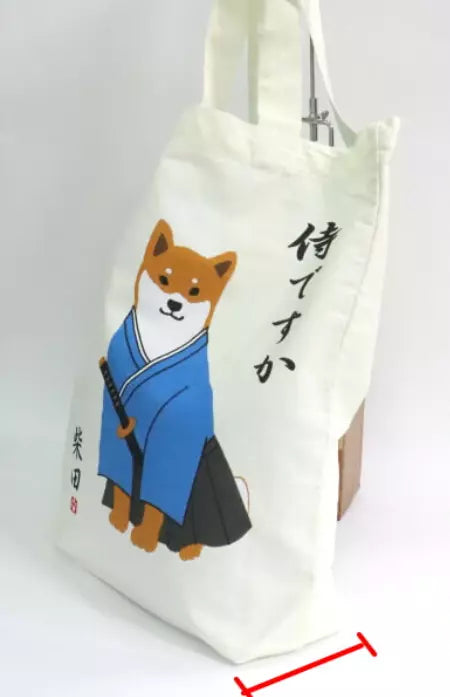 Shiba Inu "Shibata san" in Samurai Costume A4 size Cotton Tote Bag Shopping Bag