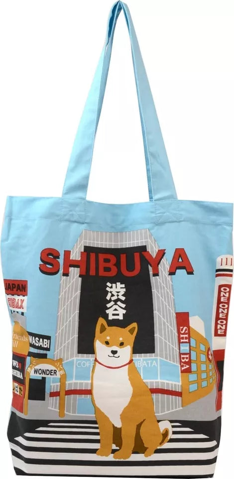 FRIENDSHILL Shiba Inu "Shibata san" A4 Size Cotton Tote Bag : Shibuya Crossing