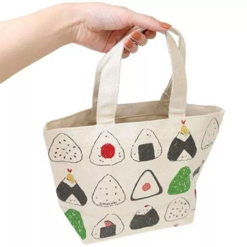 FRIENDSHILL Onigiri Rice Ball Design Cotton Canvas Mini Tote Bag Lunch Bag