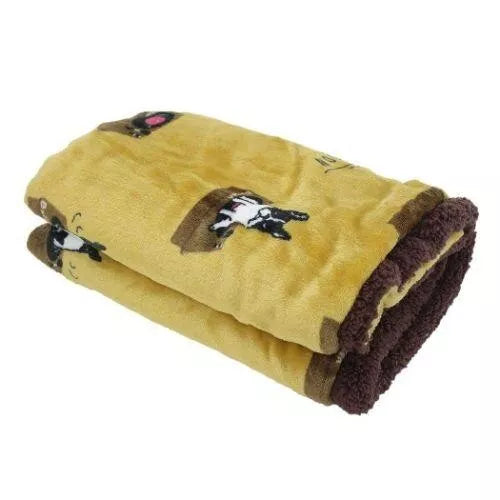 French Bulldog "Bullton" Boa-lined Blanket 29×39" Mustard Yellow NEW